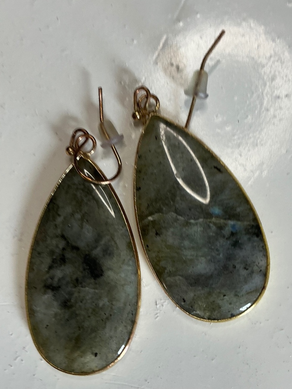 tear drop labradorite and gold plated earrings like new
